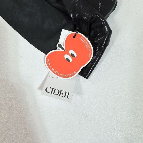 Cider Dress Womens XL Faux Leather High Neck Asymmetrical Hem Witchy Grunge 90s - Picture 2 of 9